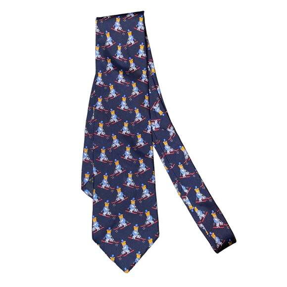 Allea Expressly for Nordstrom Tie w/ Bear Skiing 100% Silk Made in Italy Blue - Picture 3 of 7